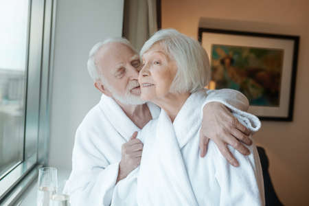 A happy elderly couple feeling good togetherの写真素材