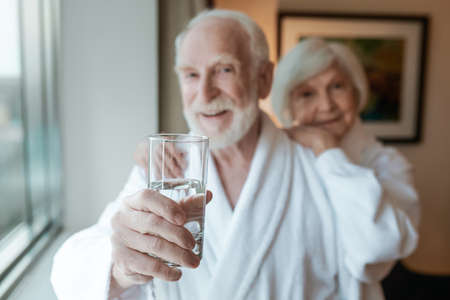 A happy elderly couple feeling good togetherの写真素材