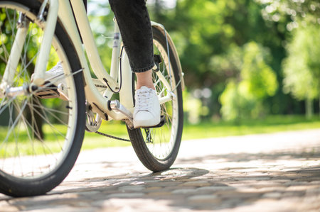 Close up of picture with a person on bikeの写真素材