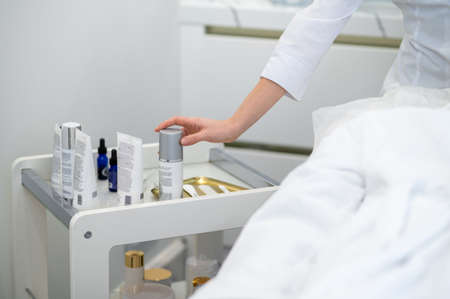 Close up picture of professional cosmetics in the salonの写真素材