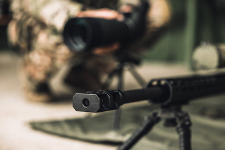 Close up picture of an optical rifleの写真素材