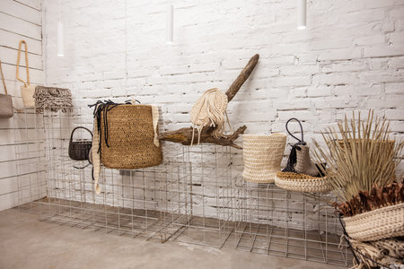 Empty room with modern interior in boho styleの写真素材