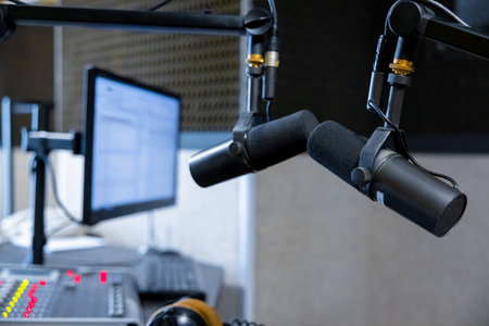 Close up of recording euipment at the recording studioの写真素材
