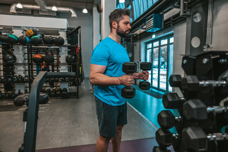 Man working with dumbbells in a sports club
