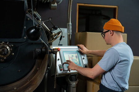 Modern coffee roasting factory, process of creating coffee.の写真素材