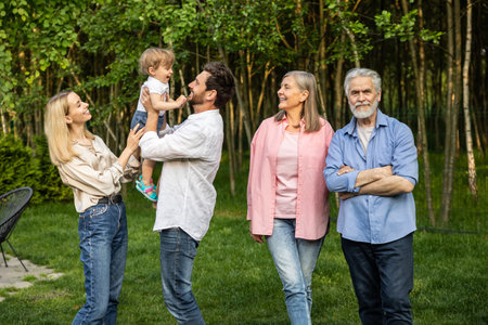 Smiling family looking happy and enjoyed spending time together