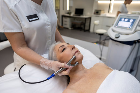 Mature woman having beauty procedure at cosmetological clinic