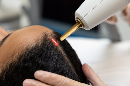 Patient in a beauty clinic having laser procedures for hairの写真素材