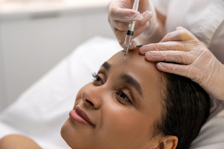 Woman having beauty injections in a beauty salonの写真素材