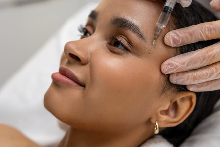 Dark-haired woman having vitamin face injections at the beauty salonの写真素材