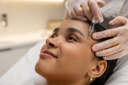 Smiling woman on a mesotherapy treatment sessionの写真素材