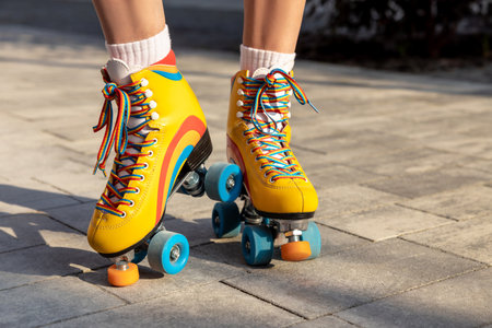 Close up of female feet in roller baldes