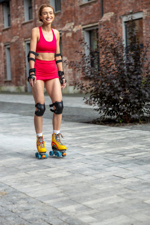 Woman spending time outside with rollerblades