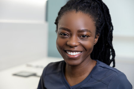 Portrait of a young dark-skinned pretty womanの写真素材