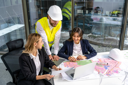 Group of people discussing new project details in the officeの写真素材