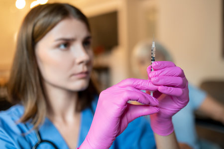 Elderly woman receive professional medical care during visit in private clinicの写真素材