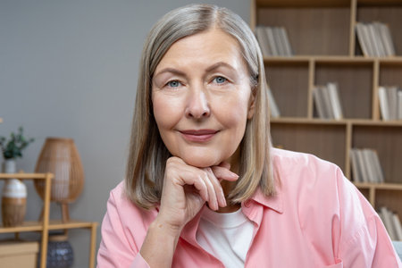 Good-looking caucasian woman spending time at home and looking peaceful