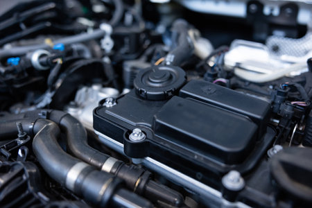 Engine with hood openの写真素材