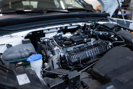 Engine area with raised hoodの写真素材