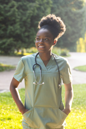 African american young woman in the parkの写真素材