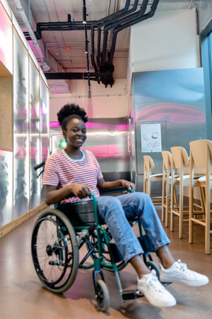 African american young woman on a wheelchair in a rehabilitation center