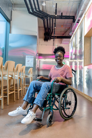African american young woman on a wheelchair in a rehabilitation center