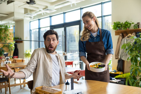 Waitress getting an order to the client in pizzeriaの写真素材