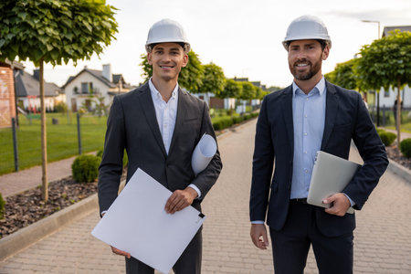 Engineers coordinating project with digital toolsの写真素材