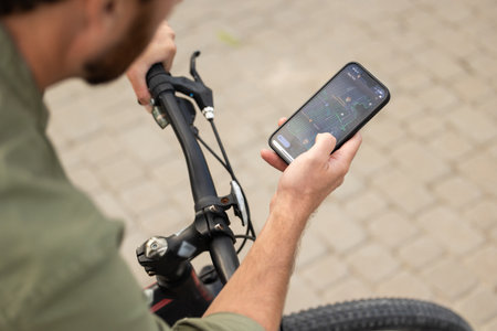 Close up of a man on searching destination by gps