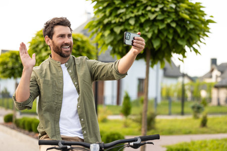 Bearded young man looking positiveの写真素材