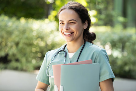 Happy smiling young female doctorの写真素材