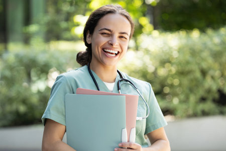 Happy smiling young female doctorの写真素材