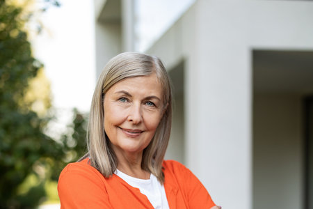 Portrait picture of a pretty mature blonde caucasian woman