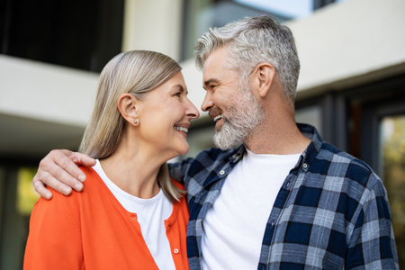 Mature happy feeling excited and joyful together