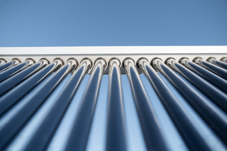Modern photovoltaic equipment installed on building roof sustainable