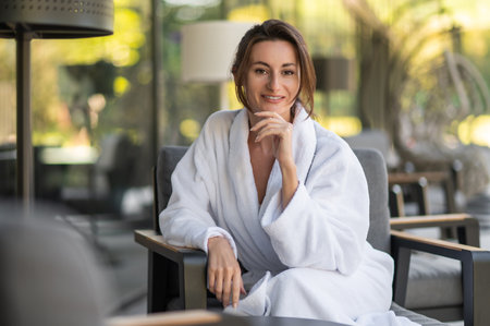 Pretty young woman feeling relaxed and pleased after sap proceduresの写真素材