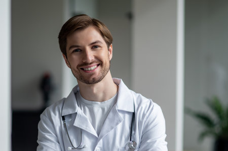 Medical professional positive standing in clinicの写真素材