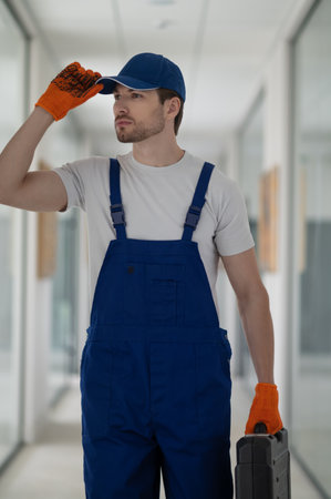 Worker walking indoorsの写真素材