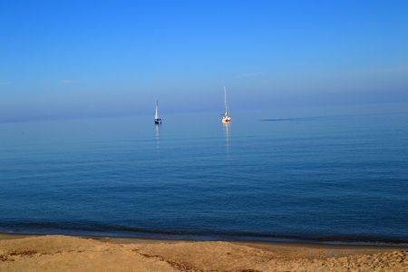 Sailboats on Mediterranean Seaの写真素材