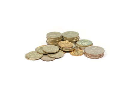 A small group of Russian rubles on a white backgroundの写真素材