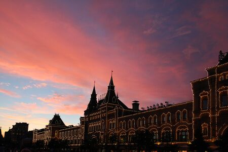 Sunset over the GUM Department store on red square, Moscow, Russiaのeditorial素材