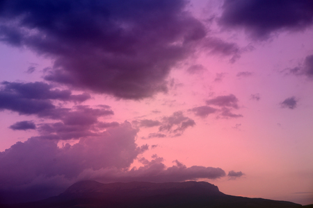 Purple Sky over the mountainの写真素材