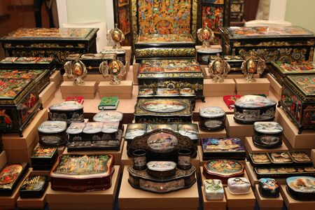 Large selection of souvenir boxes of Russian lacquer miniature. Moscow. 24.07.2017のeditorial素材