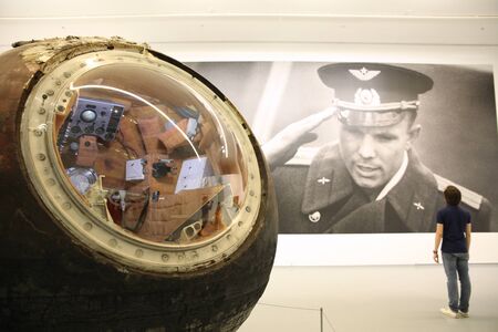 Landing of spacecraft "Vostok" Yuri Gagarin. Exhibition "Russian Space". Moscow 13.09.2016のeditorial素材