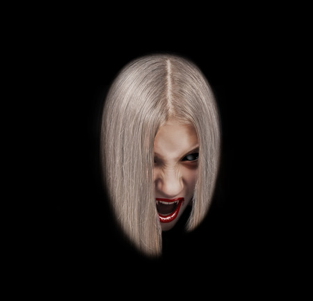 head woman stylized on vampires, blond hairの写真素材
