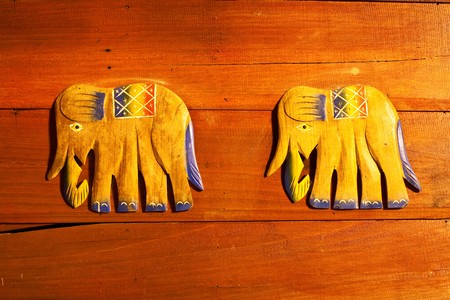 wood elephant sculptureの写真素材