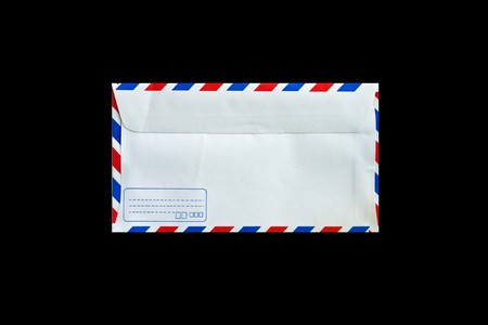 back side of envelope isolated on black