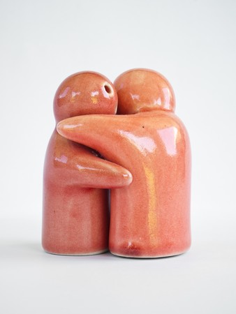 couple hug doll isolated on white background,の写真素材