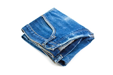 modern blue jeans, isolated on white backgroundの写真素材