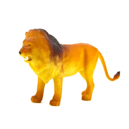 plastic toy lion isolated on white backgroundの写真素材
